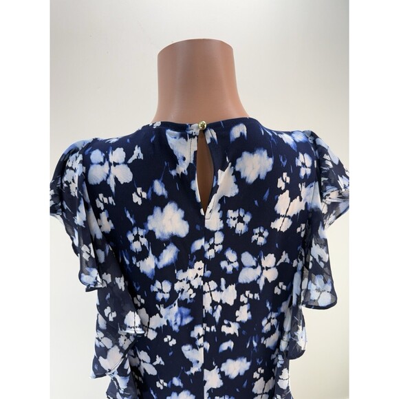 MICHAEL KORS Blue Floral Ruffle Polyester Dress Womens L - Picture 6 of 10